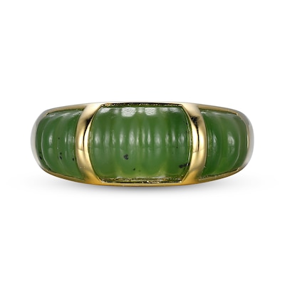 Jade Ribbed Three Stone Ring in 14K Gold