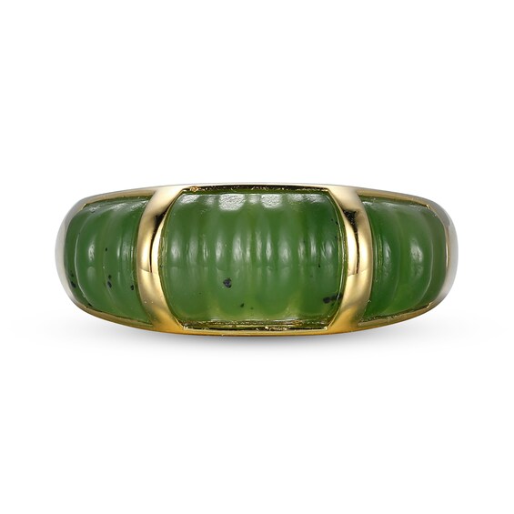 Jade Ribbed Three Stone Ring in 14K Gold