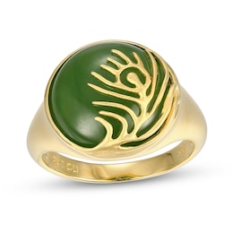 14.0mm Jade Feather Overlay Ring in 14K Gold - Size 7