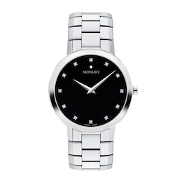 Men's Movado Faceto 0.04 CT. T.W. Diamond Watch with Black Dial (Model: 0607865)