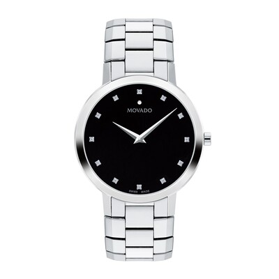 Men's Movado Faceto 0.04 CT. T.W. Diamond Watch with Black Dial (Model: 0607865)