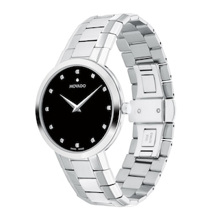 Men's Movado Faceto 0.04 CT. T.W. Diamond Watch with Black Dial (Model: 0607865)