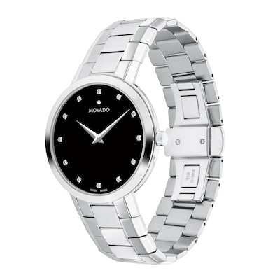 Men's Movado Faceto 0.04 CT. T.W. Diamond Watch with Black Dial (Model: 0607865)