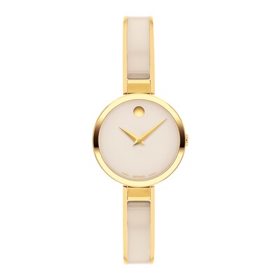 Ladies' Movado Moda Gold-Tone PVD Ceramic Bangle Watch with Taupe Dial (Model: 0607867)