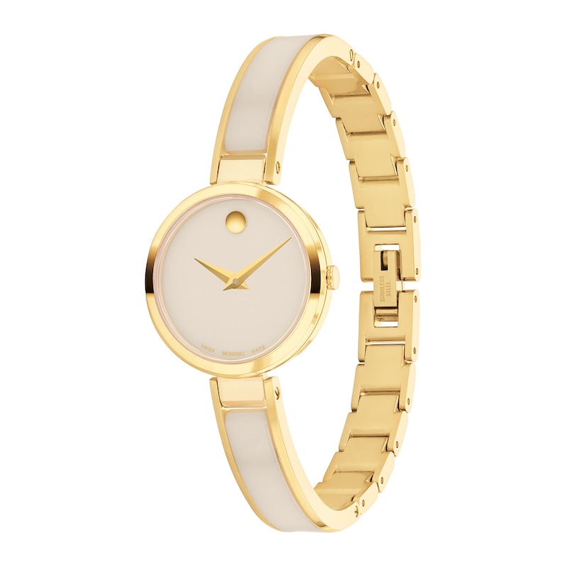 Ladies' Movado Moda Gold-Tone PVD Ceramic Bangle Watch with Taupe Dial (Model: 0607867)|Peoples Jewellers