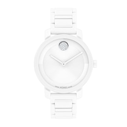 Ladies' Movado Bold® Evolution Crystal Accent White Ceramic Watch with Textured Tonal White Dial (Model: 3601233)