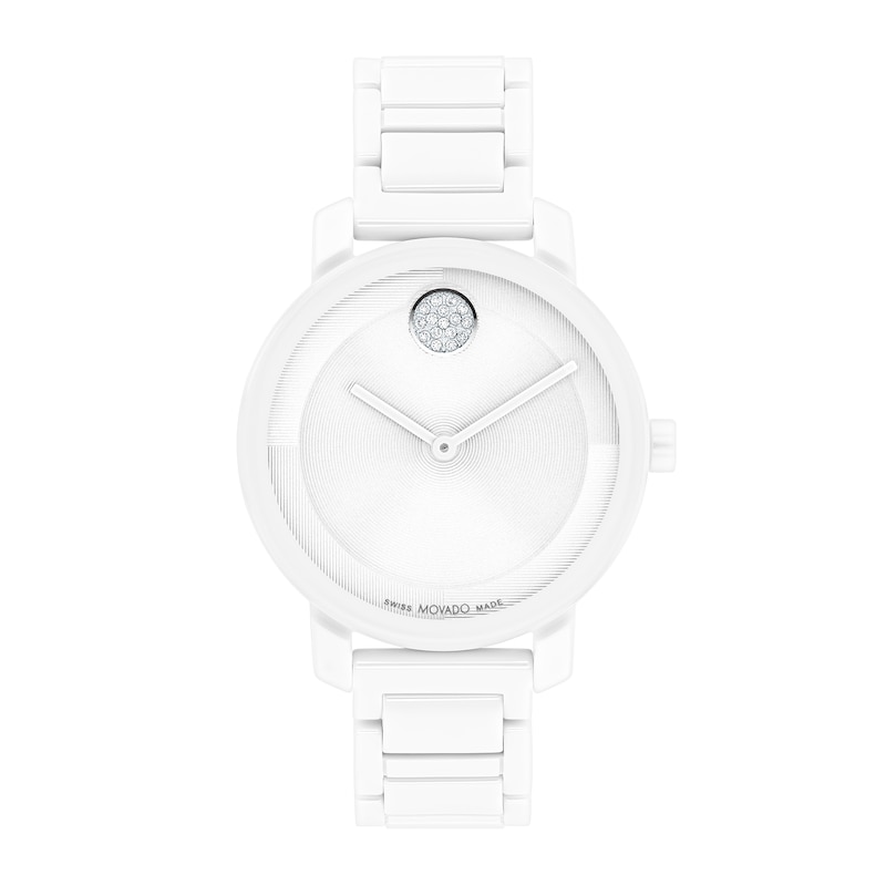 Ladies' Movado Bold® Evolution Crystal Accent White Ceramic Watch with Textured Tonal White Dial (Model: 3601233)|Peoples Jewellers