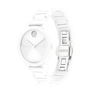 Ladies' Movado Bold® Evolution Crystal Accent White Ceramic Watch with Textured Tonal White Dial (Model: 3601233)