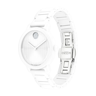 Ladies' Movado Bold® Evolution Crystal Accent White Ceramic Watch with Textured Tonal White Dial (Model: 3601233)