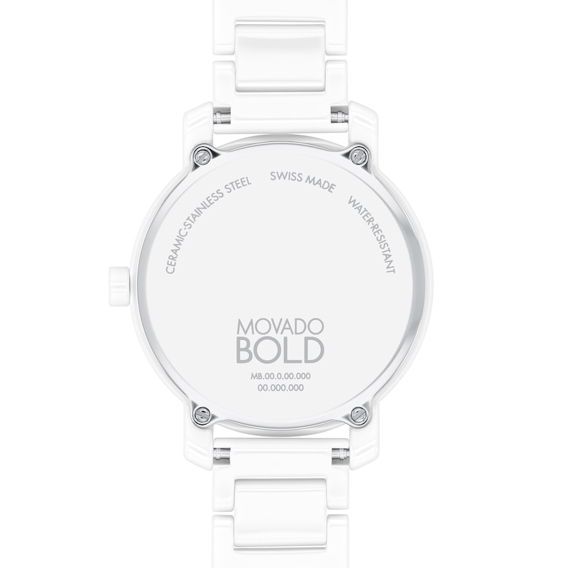 Ladies' Movado Bold® Evolution Crystal Accent White Ceramic Watch with Textured Tonal White Dial (Model: 3601233)