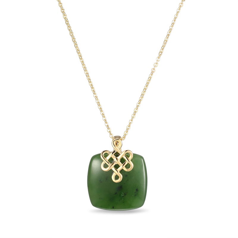 18.0mm Cushion Jade Lucky Knot Pendant in 18K Gold|Peoples Jewellers