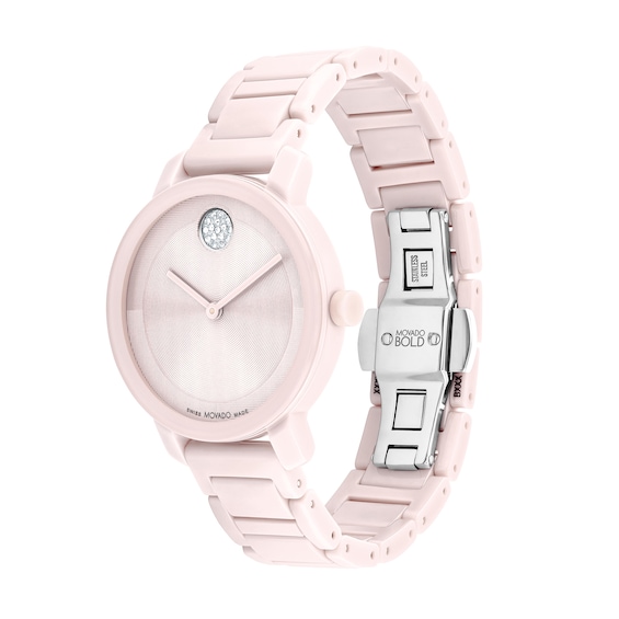 Ladies' Movado Bold® Evolution Pink Ceramic Watch with Crystal Accents (Model: 3601234)