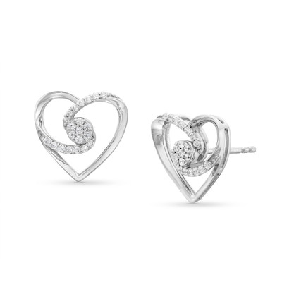 0.20 CT. T.W. Multi-Diamond Bypass Ribbon Heart Stud Earrings in Sterling Silver