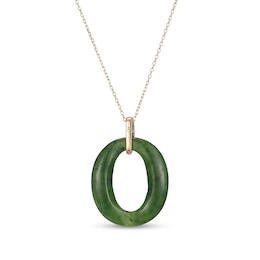 Jade and 0.25 CT. T.W. Diamond Oval Drop Pendant in 18K Gold