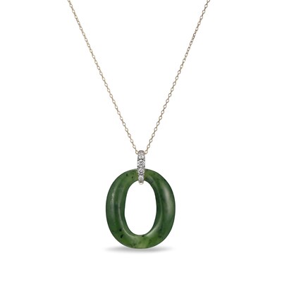 Jade and 0.25 CT. T.W. Diamond Oval Drop Pendant in 18K Gold