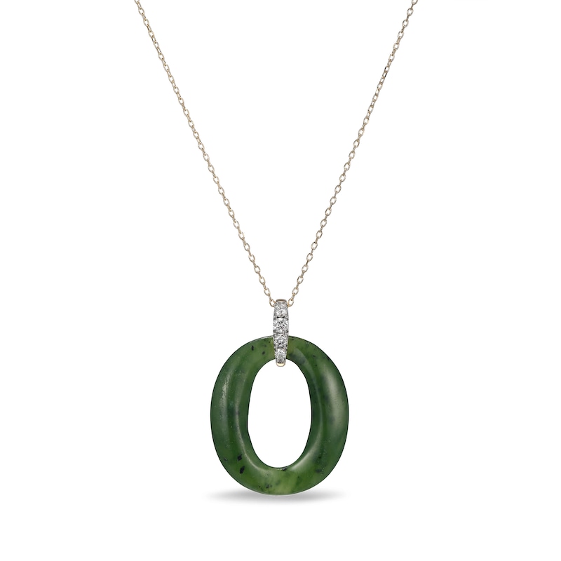 Jade and 0.25 CT. T.W. Diamond Oval Drop Pendant in 18K Gold|Peoples Jewellers