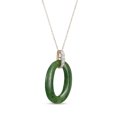 Jade and 0.25 CT. T.W. Diamond Oval Drop Pendant in 18K Gold