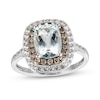 Thumbnail Image 0 of Cushion-Cut Aquamarine, White Lab-Created Sapphire and 0.18 CT. T.W. Brown Diamond Double Frame Ring in 14K White Gold - Size 7