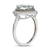 Thumbnail Image 1 of Cushion-Cut Aquamarine, White Lab-Created Sapphire and 0.18 CT. T.W. Brown Diamond Double Frame Ring in 14K White Gold - Size 7