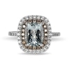 Cushion-Cut Aquamarine, White Lab-Created Sapphire and 0.18 CT. T.W. Brown Diamond Double Frame Ring in 14K White Gold - Size 7