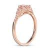 Thumbnail Image 1 of Oval and Round Morganite with 0.086 CT. T.W. Diamond Frame Three Stone Ring in 10K Rose Gold - Size 7