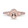 Thumbnail Image 2 of Oval and Round Morganite with 0.086 CT. T.W. Diamond Frame Three Stone Ring in 10K Rose Gold - Size 7