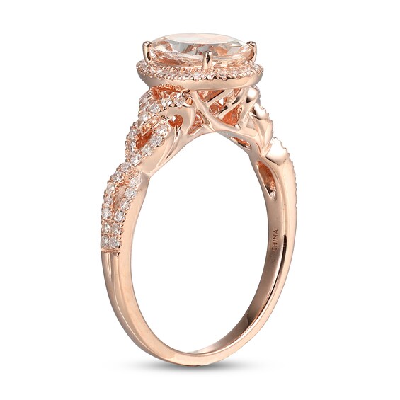 Oval Morganite and 0.29 CT. T.W. Diamond Frame Twist Shank Ring in 10K Rose Gold - Size 7