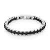 Thumbnail Image 0 of 8.0mm Curb Chain Bracelet with Black Leather Woven Inlay in Stainless Steel - 8.5"