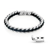 Thumbnail Image 2 of 8.0mm Curb Chain Bracelet with Black Leather Woven Inlay in Stainless Steel - 8.5"