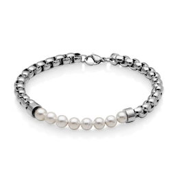 5.5-6.0mm Mother-of-Pearl Bead Box Chain Bracelet in Stainless Steel - 8.5&quot;
