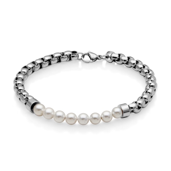 5.5-6.0mm Mother-of-Pearl Bead Box Chain Bracelet in Stainless Steel - 8.5"