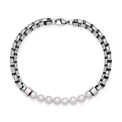 5.5-6.0mm Mother-of-Pearl Bead Box Chain Bracelet in Stainless Steel - 8.5"