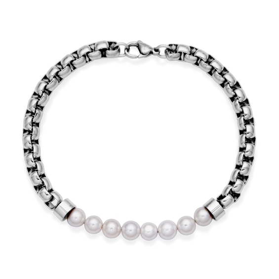 5.5-6.0mm Mother-of-Pearl Bead Box Chain Bracelet in Stainless Steel - 8.5"