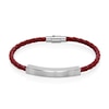 Thumbnail Image 0 of Braided Burgundy Leather Bracelet with ID Bar in Stainless Steel - 8"