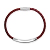 Thumbnail Image 1 of Braided Burgundy Leather Bracelet with ID Bar in Stainless Steel - 8"