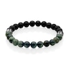 8.0mm Black Lava and Green Chalcedony Bead Half-and-Half Strand Bracelet in Stainless Steel - 8.75"