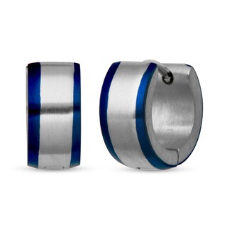 13.55mm Huggie Hoop Earrings in Stainless Steel and Blue Ion Plate