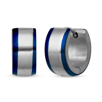 13.55mm Huggie Hoop Earrings in Stainless Steel and Blue Ion Plate