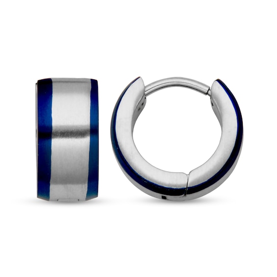 13.55mm Huggie Hoop Earrings in Stainless Steel and Blue Ion Plate