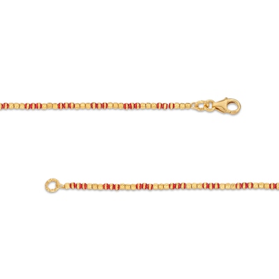 Diamond-Cut and Red Enamel Bead Bracelet in Hollow 18K Gold - 7.5"