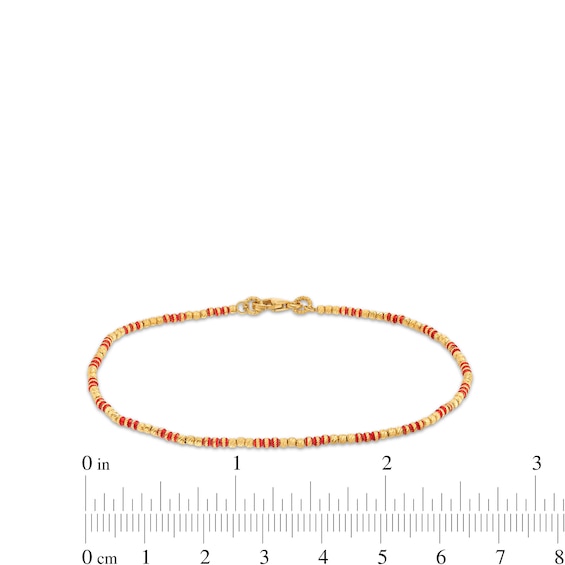 Diamond-Cut and Red Enamel Bead Bracelet in Hollow 18K Gold - 7.5"