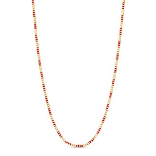 Diamond-Cut and Red Enamel Bead Necklace in Hollow 18K Gold - 16"