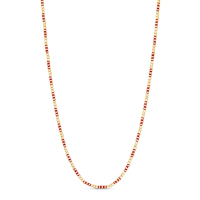 Diamond-Cut and Red Enamel Bead Necklace in Hollow 18K Gold - 16"