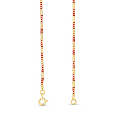 Diamond-Cut and Red Enamel Bead Necklace in Hollow 18K Gold - 16"