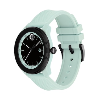 Men's Movado Bold TR90 Blue and Black IP Watch with Mint Blue Silicone Strap and Black Dial (Model: 3601208)