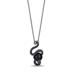 Enchanted Disney Villains Black Cultured Pearl and 0.145 CT. T.W. Black Diamond Pendant in Sterling Silver-19”