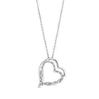 Circle of Gratitude® Collection 0.05 CT. T.W. Diamond Twist Tilted Double Heart Pendant in Sterling Silver - 19"