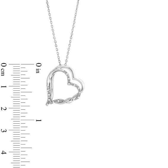 Circle of Gratitude® Collection 0.05 CT. T.W. Diamond Twist Tilted Double Heart Pendant in Sterling Silver - 19"