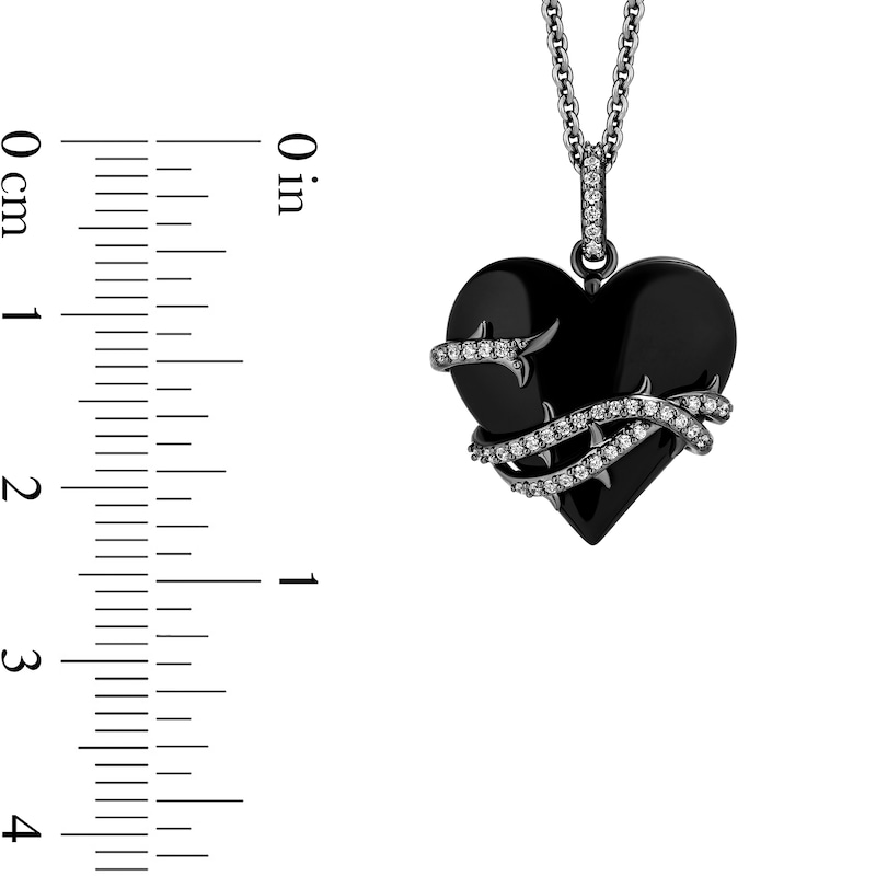Enchanted Disney Villains Maleficent Black Onyx and 0.0115 CT. T.W. Diamond Heart Pendant in Sterling Silver - 19”