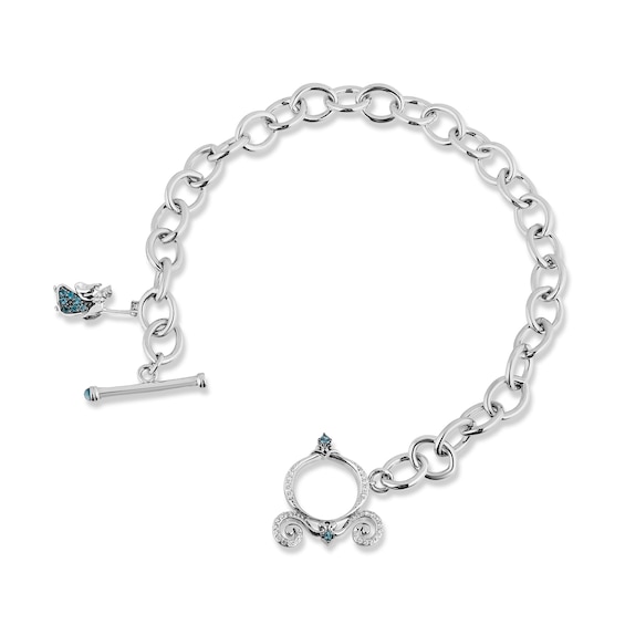 Enchanted Disney Cinderella 0.085 CT. T.W. Diamond and London Blue Topaz Charm Bracelet in Sterling Silver